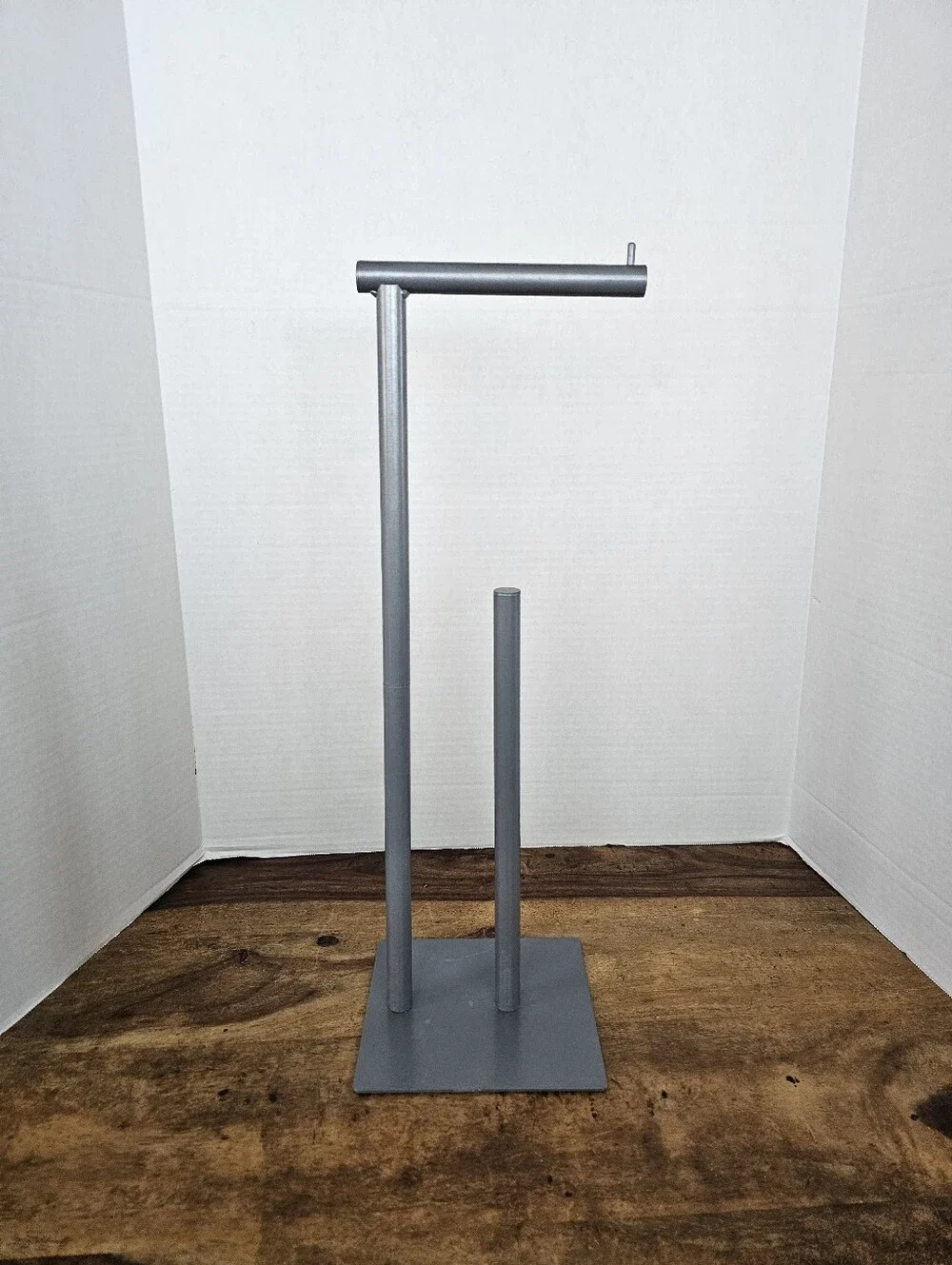 Freestanding Toilet Paper Holder Stand with Storage, Metal Gray Finish Fits 4
